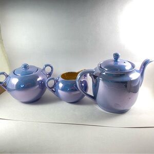 Vintage 1920’s to 1950s Japan Blue Lusterware Teapot with Sugar & Creamer